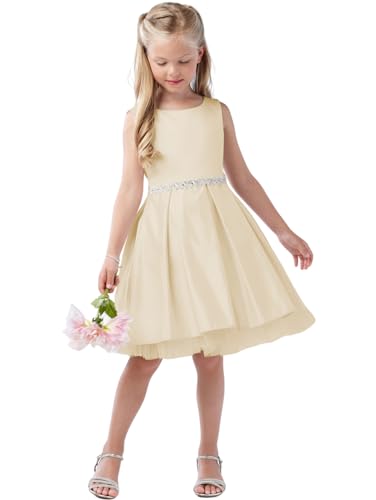 Summer Glossy Satin Sleeveless Short Flower Girls Dress O-Neck Kids 2024 Wedding Formal Party Mini Dress
