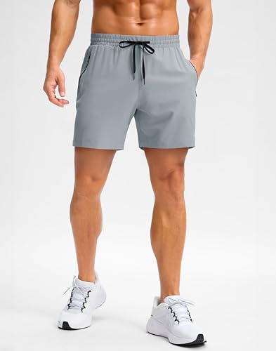 Image of Pudolla Men's Running Gym Shorts with Zipper Pockets 5 inch /7 inch / Lightweight Quick Dry Running Workout Athletic Short