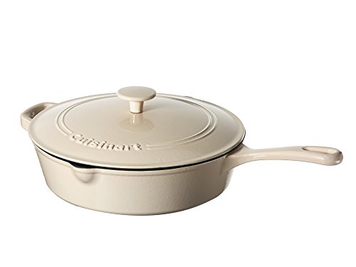 Image of Cuisinart Chef's Classic Enameled Cast Iron Dutch Oven with Lid, Porcelain Enameled Interior, Oven Safe, Induction Compatible, 12-Inch, Chicken Fryer, Cream