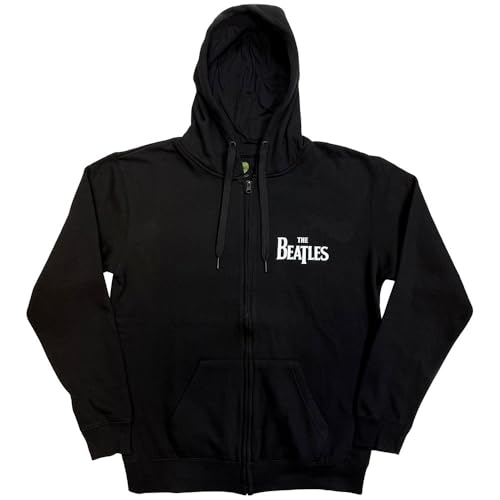 The Beatles Hooded Drop T Band Logo New Official Men Black Zipped - Les Beatles, Paul McCartney, John Lennon, RIngo Starr, George Harrison The Beatles Hooded Drop T Band Logo New Official Men Black Zipped