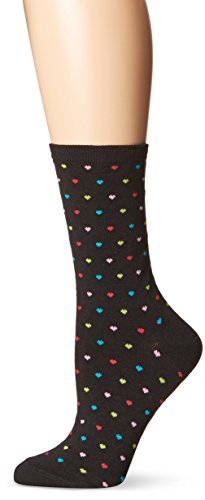 Hot Sox Women's Originals Classics Novelty Crew Socks, Pindot Heart Repeat (Black), Shoe Size: 4-10