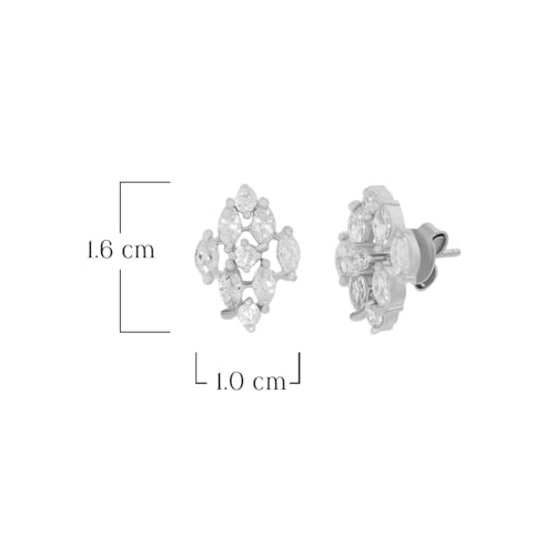 Image of 925 Sterling Silver Floral Cluster Stud Earrings for Women | Cubic Zirconia Flower Stud Earrings | Hypoallergenic Rhodium Plated Anti-Tarnish Lightweight Silver Jewellery | Daily Wear | Gift for Wife, Girlfriend, Mother, Sister | Birthday, Anniversary, Rakhi