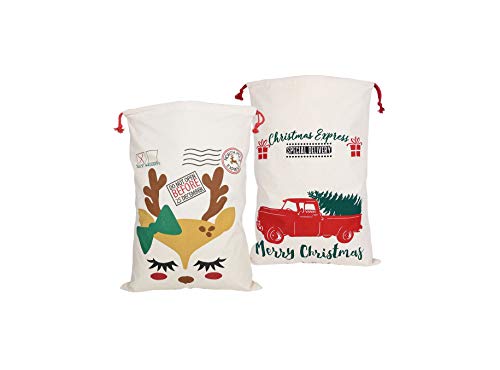 2 pcs Large Christmas Bags Santa Gift Sacks Drawstring Tie Closure Cotton Canvas Holiday Xmas Decorations Size XL 27" x 19"