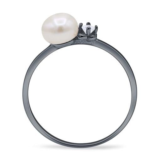 OMRANII Minimalist 6.3mm Round Pearl & Cubic Zirconia Butterfly Solitaire Ring Modern Vintage Style Wedding Engagement Rings For Women 925 Sterling Silver Birthday Gift For Her3