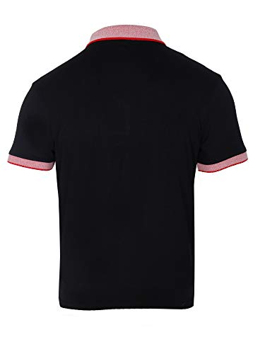 Image of JOSH DANIEL Solid Men's Cotton Polo T-Shirt with Contrast Collar, Black, T-Shirts Combo (Pack of 2)