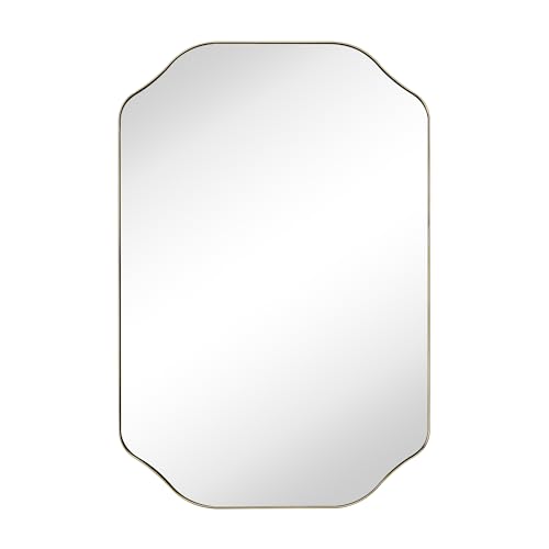 Image of TEHOME Scalloped Gold Bathroom Mirror Decorative Brushed Brass Metal Framed Irregular Bathroom Vanity Mirror 20x30''