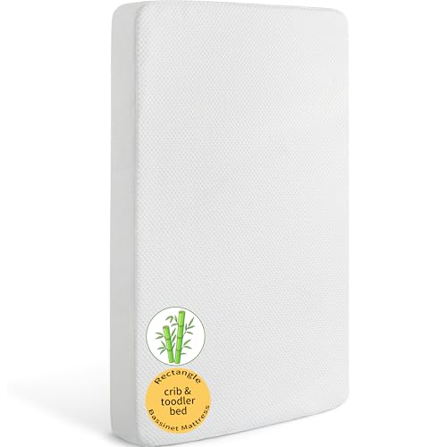 Image of Bassinet Mattress 33x19 Rectangle, Baby Waterproof Replacement Pad, Firm Support Foam Insert with Bamboo Viscose Cover