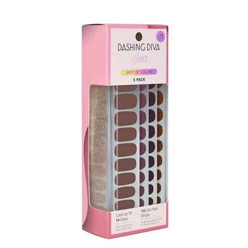 Dashing Diva Gloss Nail Strips 5-in-1 Kit - Best of Browns - UV Free, Chip Resistant, Long Lasting Gel Nail Stickers - Contains 110 wraps, 5 prep pads, 2 nail files