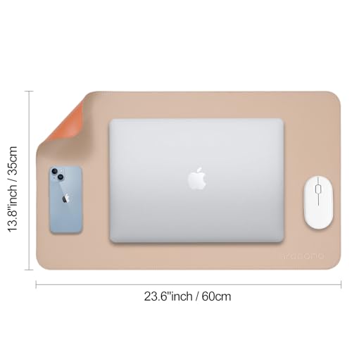 Image of AROPANA Vegan Leather Desk Mat | Large Reversible Mouse Pad & Computer Table Protector | Dual-Side Waterproof Extended Laptop Pad with Edge-Stitched Design (60x35CM, Apricot and Orange)
