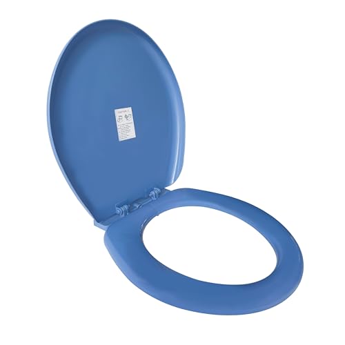 Image of TAXAN Blue EWC Toilet Seat Cover (17 x 14.5 in) | Oval Shape, PVC Western Commode Seat with Lid | High Glossy Finish, Sleek Design, Non-Soft Closing Commode Seat Cover with Installation Kit