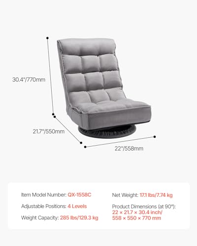 Image of VEVOR Swivel Floor Gaming Chair, 360-Degree Rotating Foldable Lounge Chair with 4 Position Adjustable Backrest & Lumbar Support, Folding Video Reclining Lazy Sofa for Watching TV Reading Playing Game