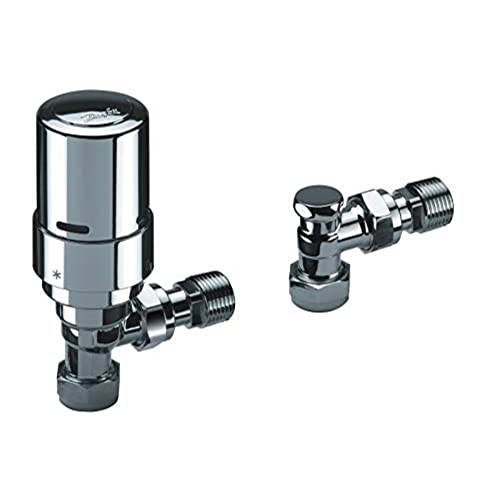 Image of Danfoss RAS-D2 Angle TRV and Lockshield 8/10/15MM-013G6016 for Two-Pipe Domestic Heating Systems - Frost Protection Setting, High Accurate Temperature Control - Bi-Directional Valve (Chrome)