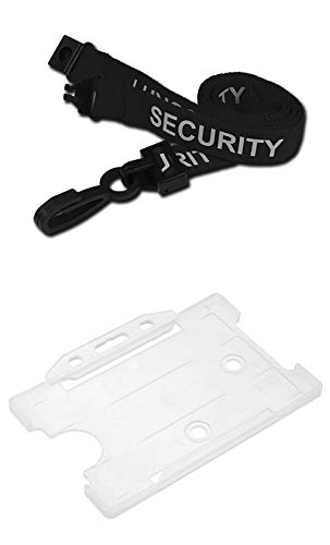 Identity-Plus: Black Pre-Printed Security Lanyard Neck Strap (Plastic J Clip, Safety Breakaway Point) with Clear Landscape Card Holder (50)