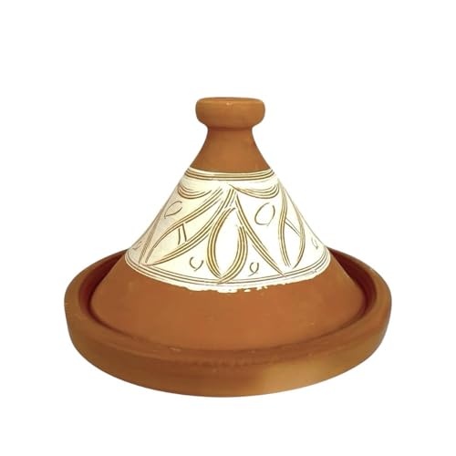 Tajine marroquí - Olla marroquí de terracota natural sin esmalte, 22 x 16 cm de altura, para 1-2 personas