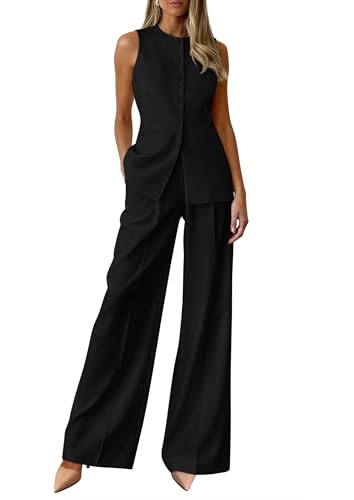 PRETTYGARDEN Women's 2 Piece Sets Summer 2026 Work Clothes Sleeveless Blazer Vest Pants Suits Spring Business Casual Outfits