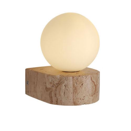 KXKLGWHN Nordic Style Travertine Wall Sconce, Personalized Round Glass Wall Lamp Shade, Single-Head G9 Light Source Wall Light, Bedroom Bedside Decorative Lighting Fixture