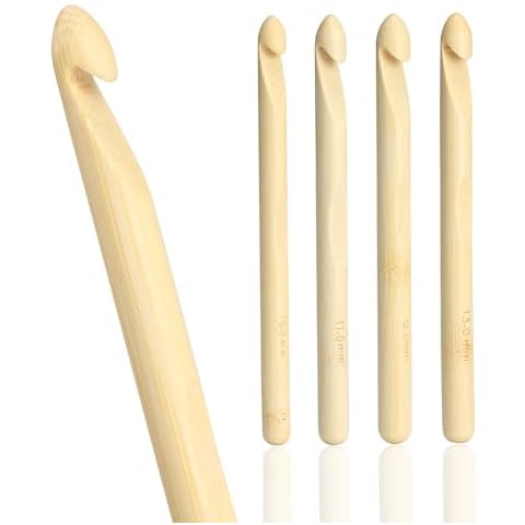 YOJOB Large Crochet Hooks, Bamboo Jumbo Crochet Hook for Chunky Yarn, Big Crochet Needles Set of 4 Sizes in 10mm, 11mm, 12mm, 13mm Cover