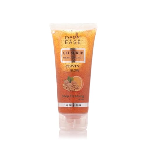 DERM EASE Face Gel Scrub Orange Walnut 100 ML | Exfoliating Orange Walnut Massage Gel for Women & Men | Gentle Face Scrub for Glowing Skin | Deep Cleansing & Nourishing Skincare Solution