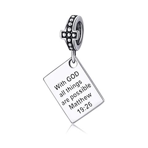 Religious Charms 925 Sterling Silver Cross Charms with GOD All Things Are Possible Beads Charms fit Pandöra Charm Bracelets Necklace for Women Cover