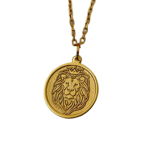 Collier pendentif lion gravé en argent sterling plaqué or