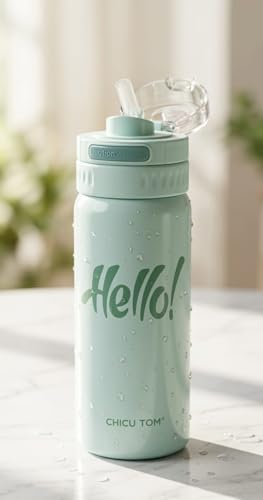 Image of Water Bottle with Straw Lid | Leakproof BPA Free Sipper Bottle for Girls and Boys | Reusable Drinking Bottle for School, Gym & Travel (600ml) (Mint Green)