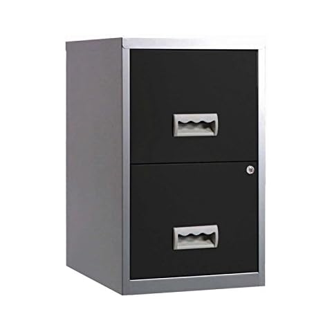Pierre Henry 095808 A4 Steel Lockable 2 Drawers Filing Cabinet - Silver/Black Cover