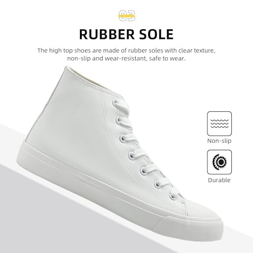 Women’s Men’s High Top Sneakers PU Leather Shoes for Women Men Classic White Black High Top Lace Up Sneakers Casual Walking Shoes2