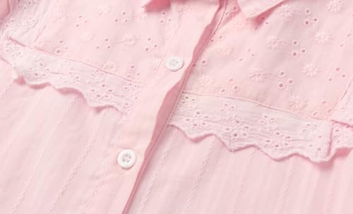 Image of LittleSpring Girls Button Down Shirt for Kids Peter Pan Collar Ruffle Blouse