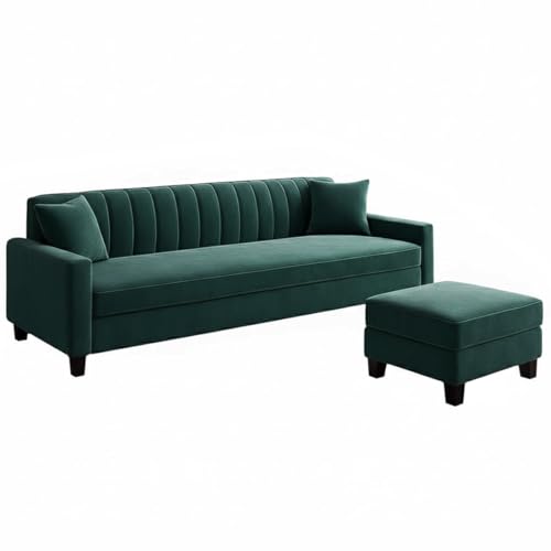 Image of Furny Aveira 4 Seater Fabric Sofa Set with Ottoman (Teal Green) | Soft Velvet Fabric | Modern Design | Comfortable Seating | Living Room Furniture