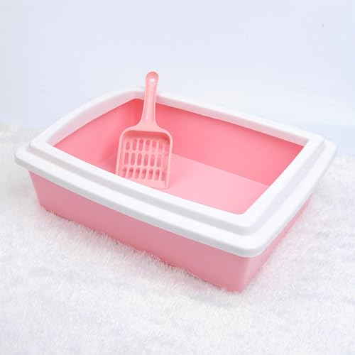 Arenero para gato con lados altos anti-salpicaduras rosa miniatura 4