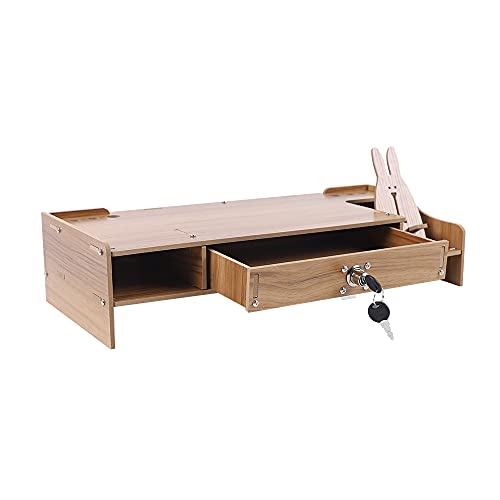 Soporte para monitor con cajón+soporte para teléfono móvil, soporte de madera para monitor con dragón para ordenador, portátil Cover