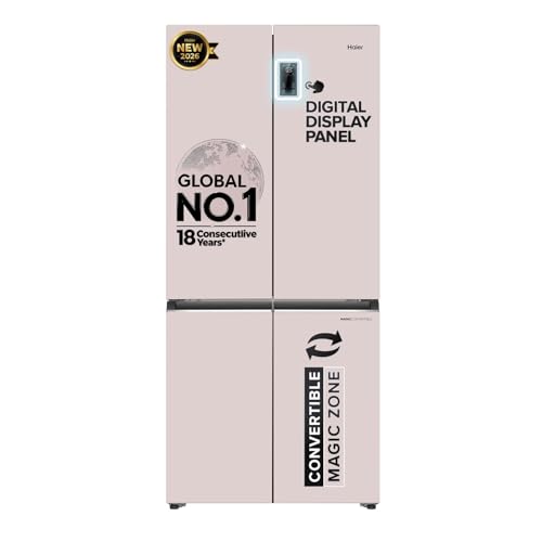 Image of Haier 520 L 3 Star Lumiere Frost Free Triple Inverter French Door Side by Side Refrigerator (HRB-600MP, Mauve Pink, Magic Convertible Zone, Vogue Colourful Steel, Deo Fresh Technology, 2026 Model)