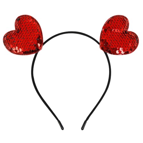 Huachi Valentines Headbands for Women Girls Red Heart Valentine Headband Sweet Cute Glitter Hearts Head Bands for Womens Hair Fashion Sparkly Hair Accessories