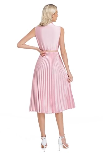 Image of Elegant Satin Midi Dress for Women Slim Long Belted Formal Business Work Casual Dresses
