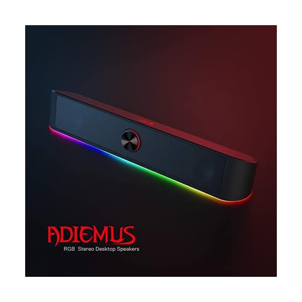 Redragon GS560 Adiemus RGB Desktop Soundbar, 2.0 Channel Computer Speaker with Dynamic Lighting Bar Audio-Light Sync/Display, Touch-Control Backlit with Volume Knob, USB Powered w/ 3.5mm Cable - Image 3