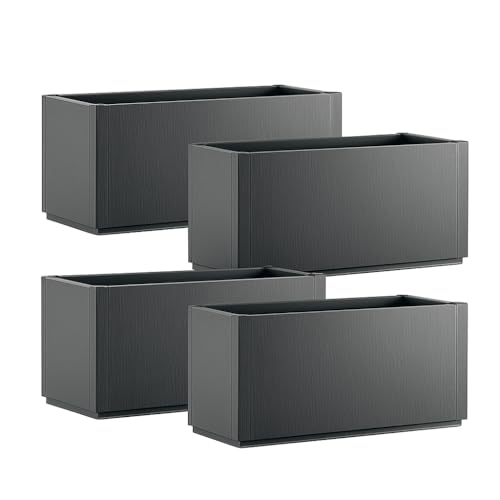 Kreher® XL Pflanzkasten Blumenkasten Anthrazit - 80 x 36 x 36 cm - Kunststoff, frostsicher & wetterfest - Mit Wasserspeicher - Struktur-Design für Garten, Terrasse & Balkon (4)