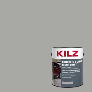 KILZ 1-Part Epoxy Acrylic Concrete & Garage Floor Paint, Silver Gray, Satin, Interior/Exterior Concrete Paint for Basement Floors, Porches, Driveways & Pool Decks, 1 Gallon