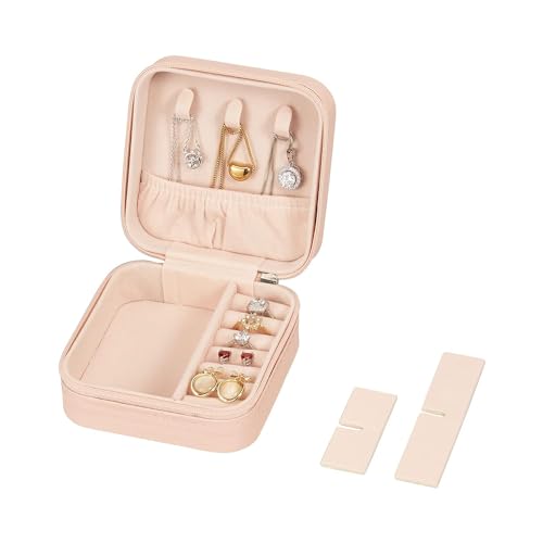 Image of Ballotte Ckps Jewellery Organiser Pu Leather Zipper Portable Storage Box Case With Dividers Container For Rings, Earrings, Necklace Home Organizer, Pink