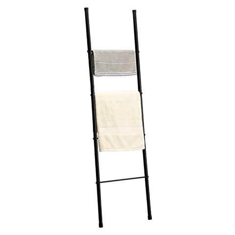 BEJOY Field 4-Layer Metal Towel Ladder, Standing Towel Rack, Wall-Leaning Display Stand, Bathroom Decoration, Black Cover
