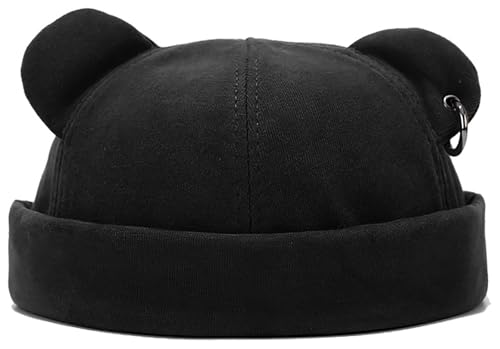 Malaxlx Black Bear Ear Docker Cap Brimless Cotton Sailor Beanie Skull Cap for Women Men