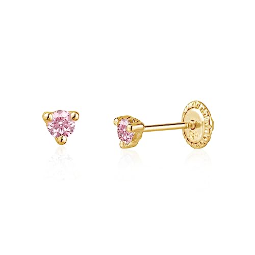 14k Gold 3-Prong Simulated Diamond Stud Earrings - Martini Style, 3mm 4mm 5mm, Covered Screwback for Women
