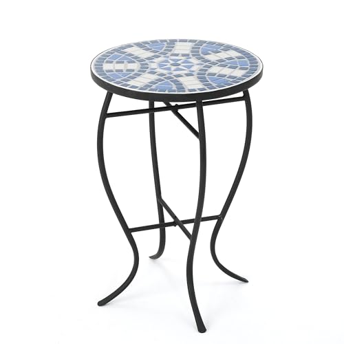 Christopherknighthomehanoutdoorceramictilesidetablewithironframebluewhite Urban Country Home Decor Christopher knight home han outdoor ceramic tile side table with iron frame blue white urban country home decor