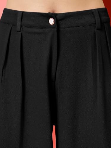 Image of FYLTR Women's Stretchable High Waist Wide-Leg Front Pleated Formal Trouser