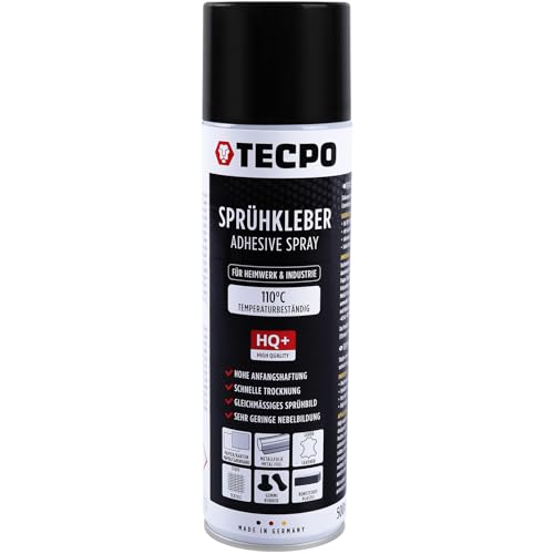 TECPO 1K Sprühkleber 500ml Spray Kleber für Dachhimmel Schaumstoff, Wolkenhimmel und Akustikpaneele Klebespray transparent bis 110°C Hitzebeständig