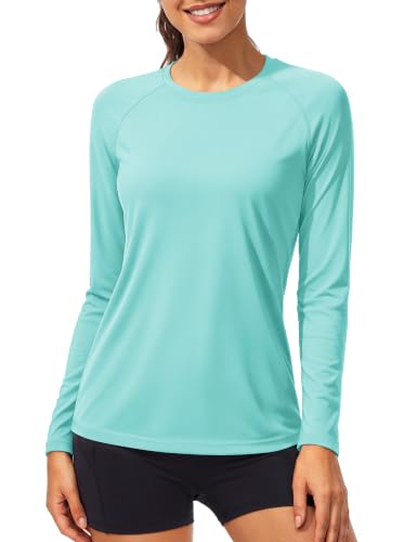 Image of TACVASEN Long Sleeve Running Top Women Summer UV Protection Tops UPF Outdoor Trekking Sun Shirts Quick Dry Work Tee Shirts Rowing Surf Rash Guard Lake Blue