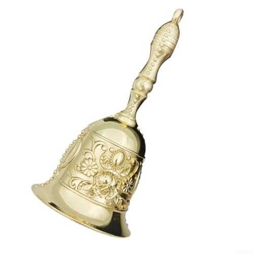 Oniissy Campana de mesa retro de manivela con patrón de rosa, campana de servicio de aleación de cobre para hoteles, bodas y decoración del hogar (dorado)