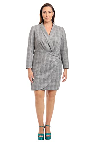 Donna Morgan Women's Plus Size Long Sleeve Collar Neck Office Workwear Dress, Grey/Black/Metallic, 22W #TOP4