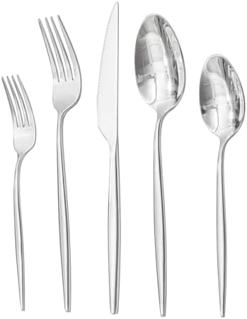 HIKAA Besteck Set 4 Personen, 18/10 Edelstahl Besteckset aus hochwertigem | 20-Teiliges Essbesteck mit Gabeln, Messern und Löffeln, Cutlery Set für Restaurant, Hochzeit, spülmaschi