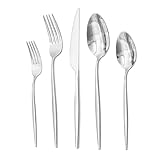 HIKAA Besteck Set 12 Personen, 60-Teiliges Edelstahl Besteckset aus hochwertigem 18/10, Essbesteck mit Gabeln, Messern und Löffeln, Cutlery Set für Restaurant, Hochzeit, spülmaschinenfest(Silber)
