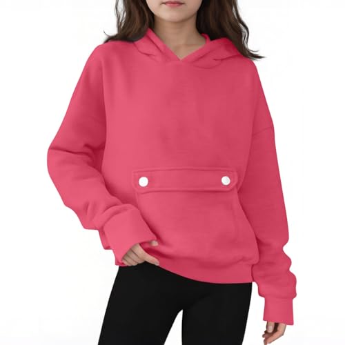 Girls Pullover Sweatshirts Fleece Lined Cute Hoodies with Pockets Long Sleeve Casual Fall Hooded Tops Tween Clothes